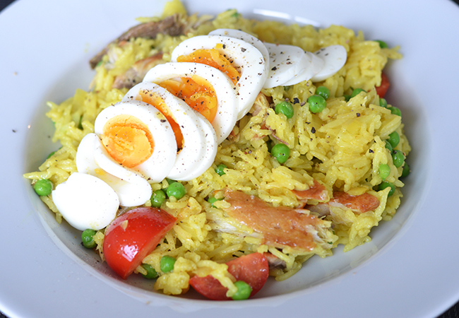 Kedgeree met gerookte makreel