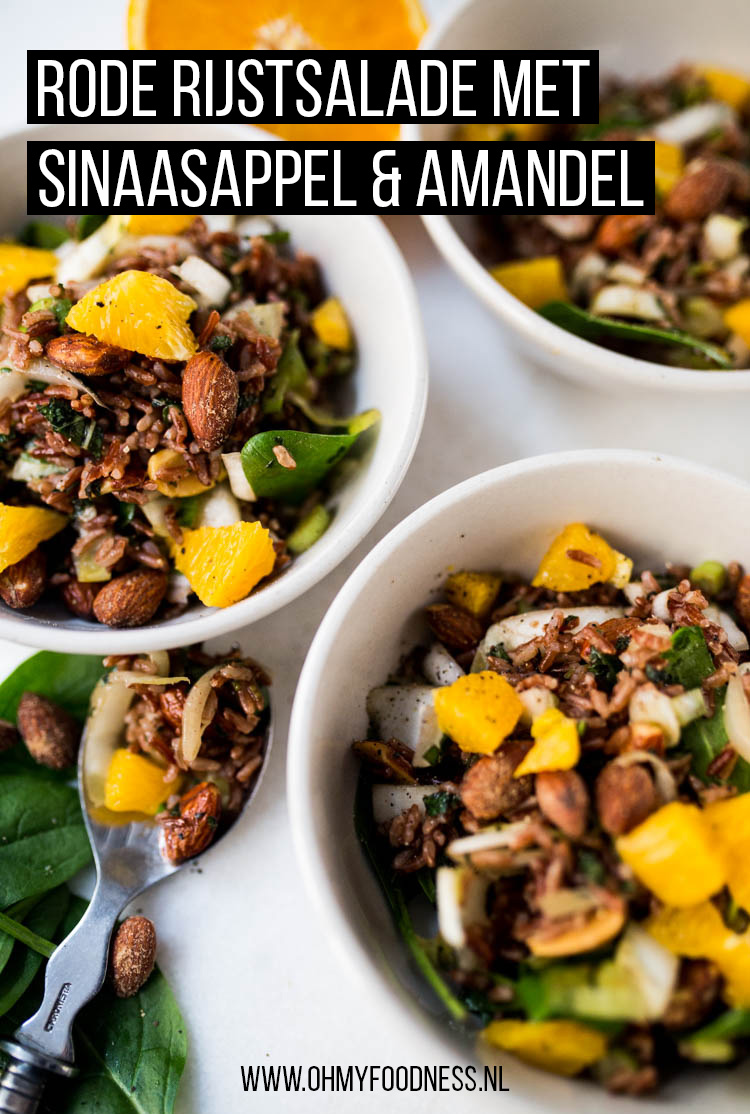 Rode rijstsalade met sinaasappel en amandel