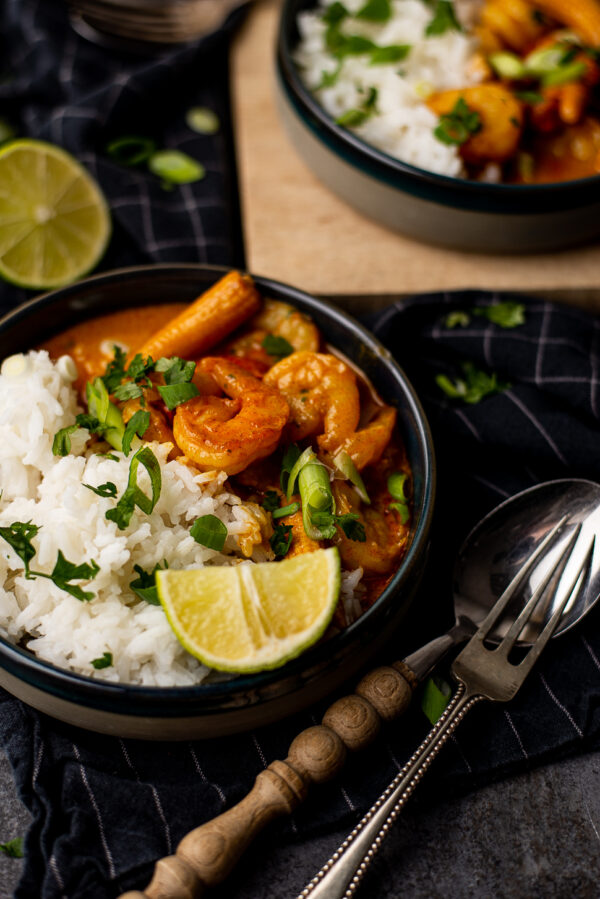 Gele curry met babymais en knoflookgarnalen