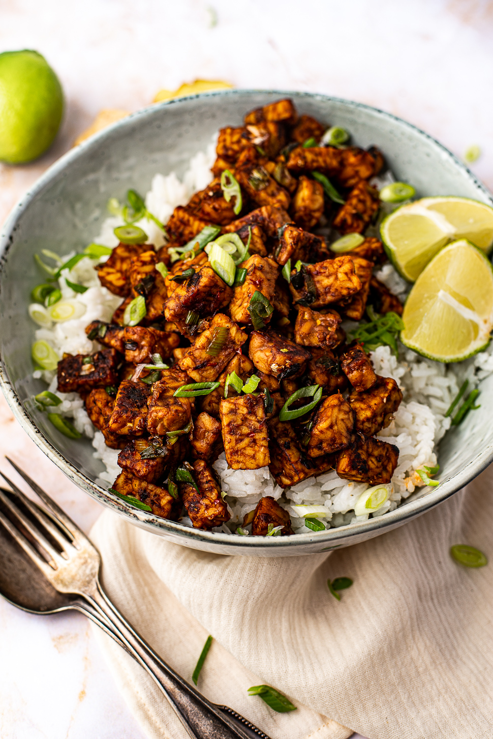 plakkerige tempeh met kokosrijst