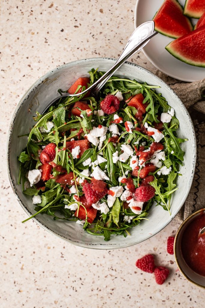 Watermeloensalade met frambozenvinaigrette