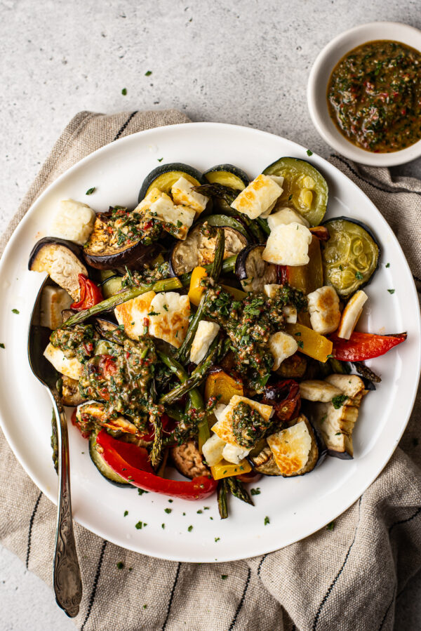 gegrilde groenten met halloumi en chimichurri