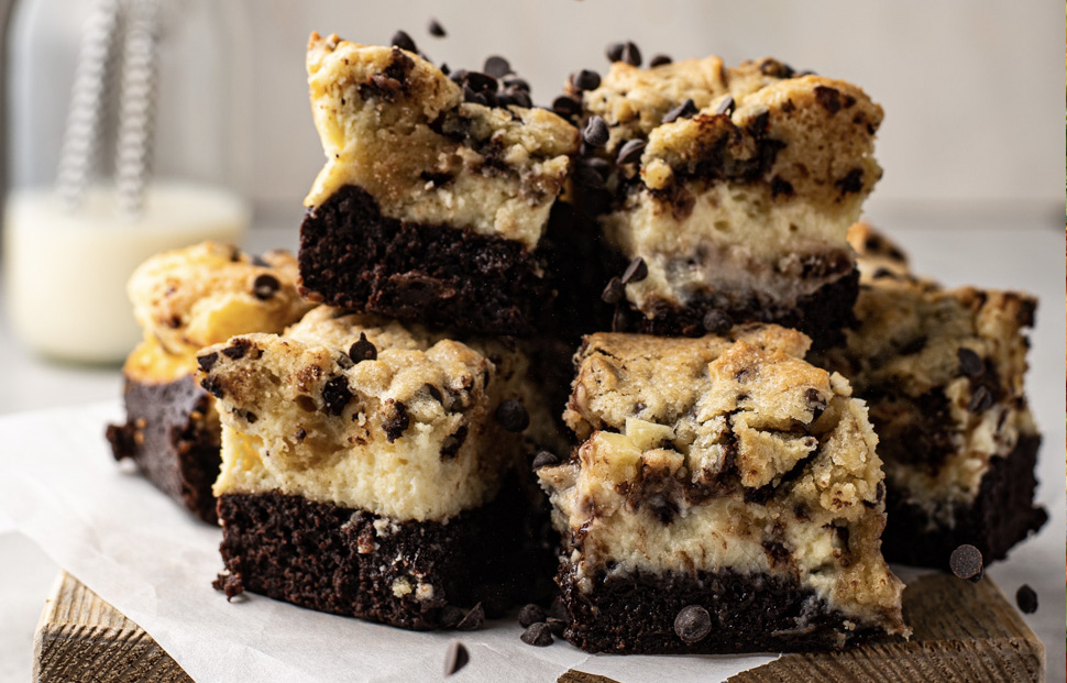 brownie cheesecakebars met cookiedough