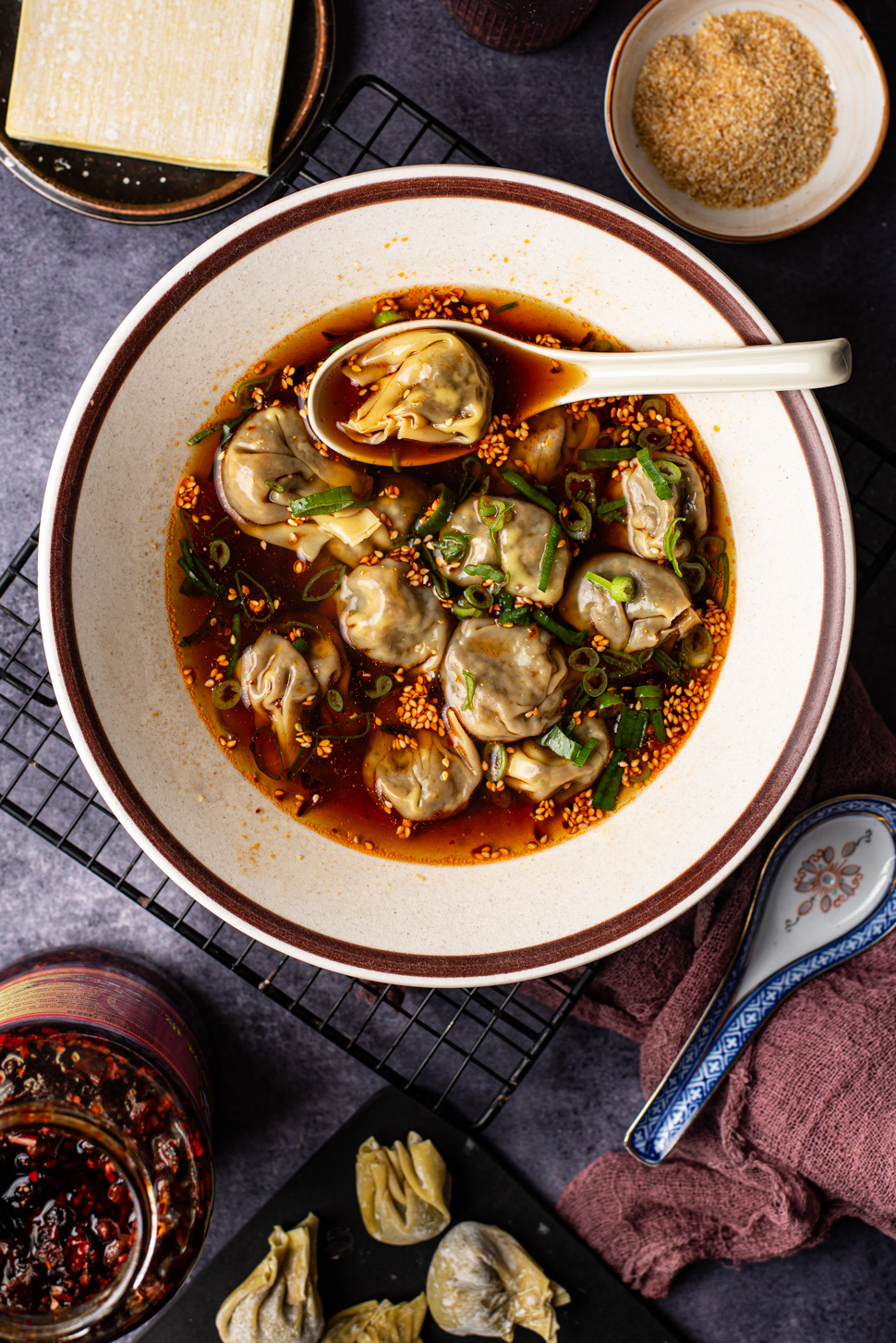 Shiitake dumplings in chilibouillon