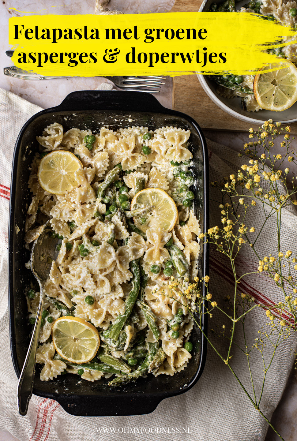 fetapasta met groene asperges en citroen