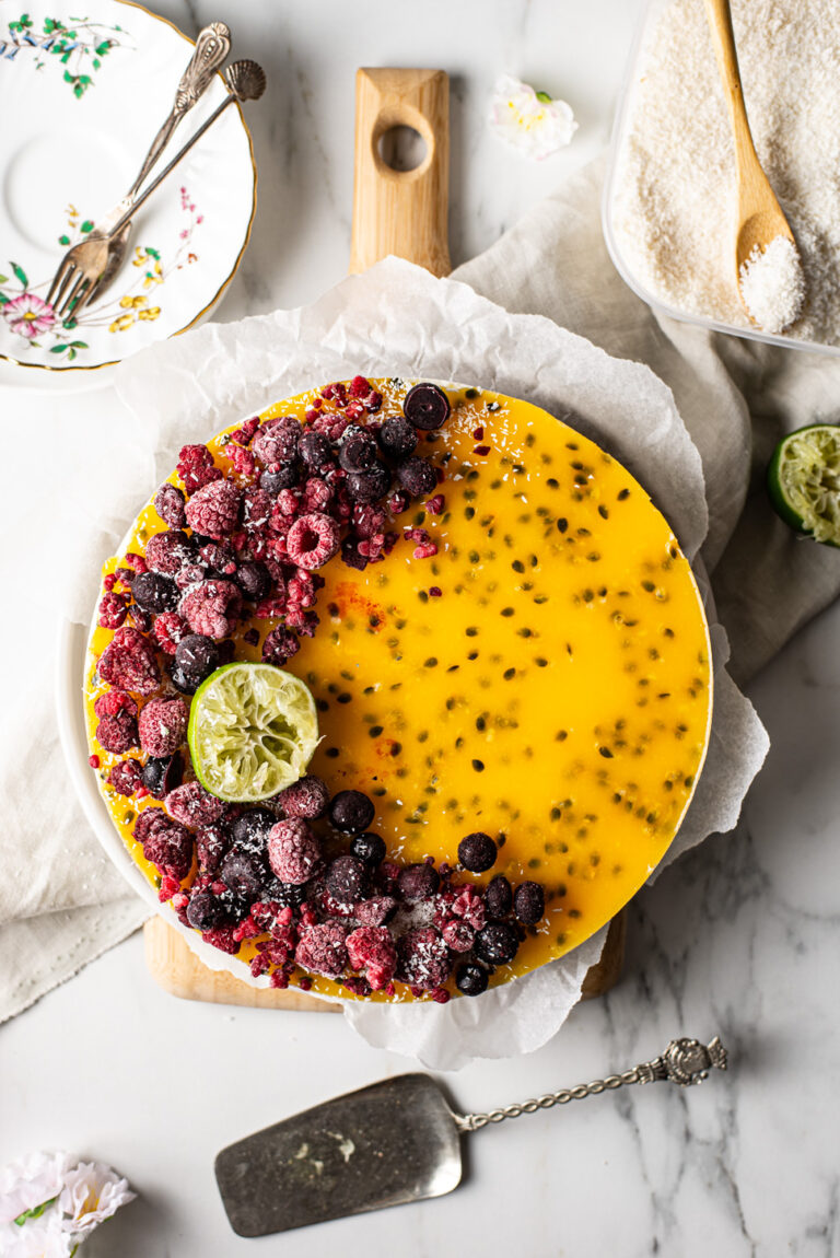 Kwarktaart met mango en passievrucht