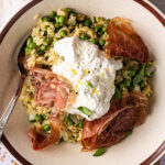 Orzorisotto met burrata en parmaham