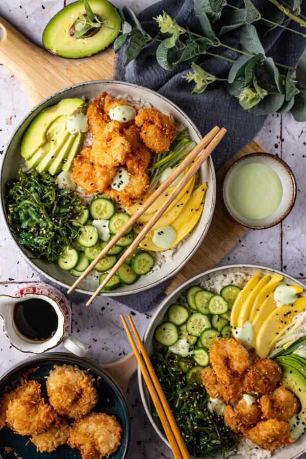 pokebowl met krokante garnalen