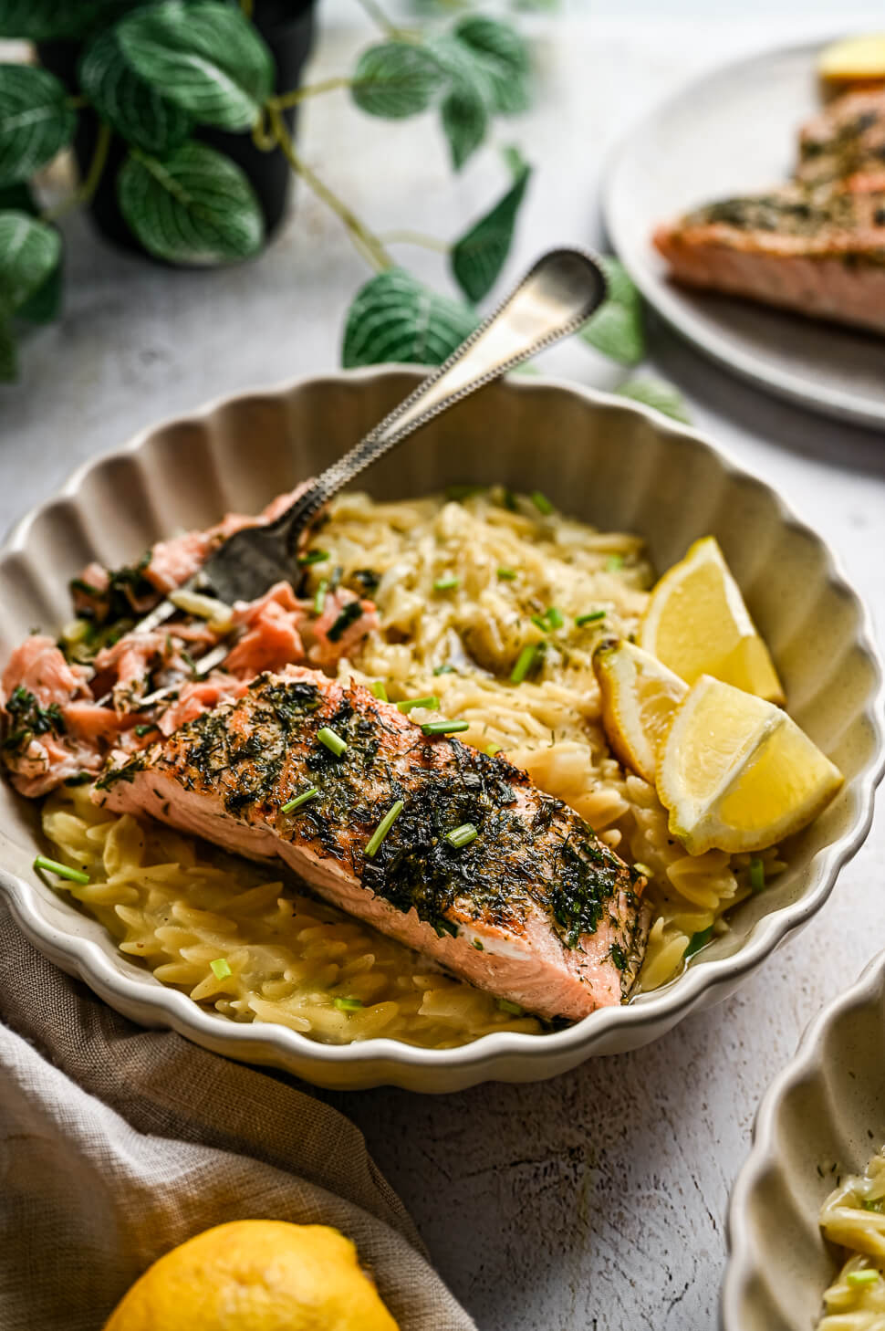 Romige citroen orzo met zalm 4 citroen orzo met gekruide zalm
