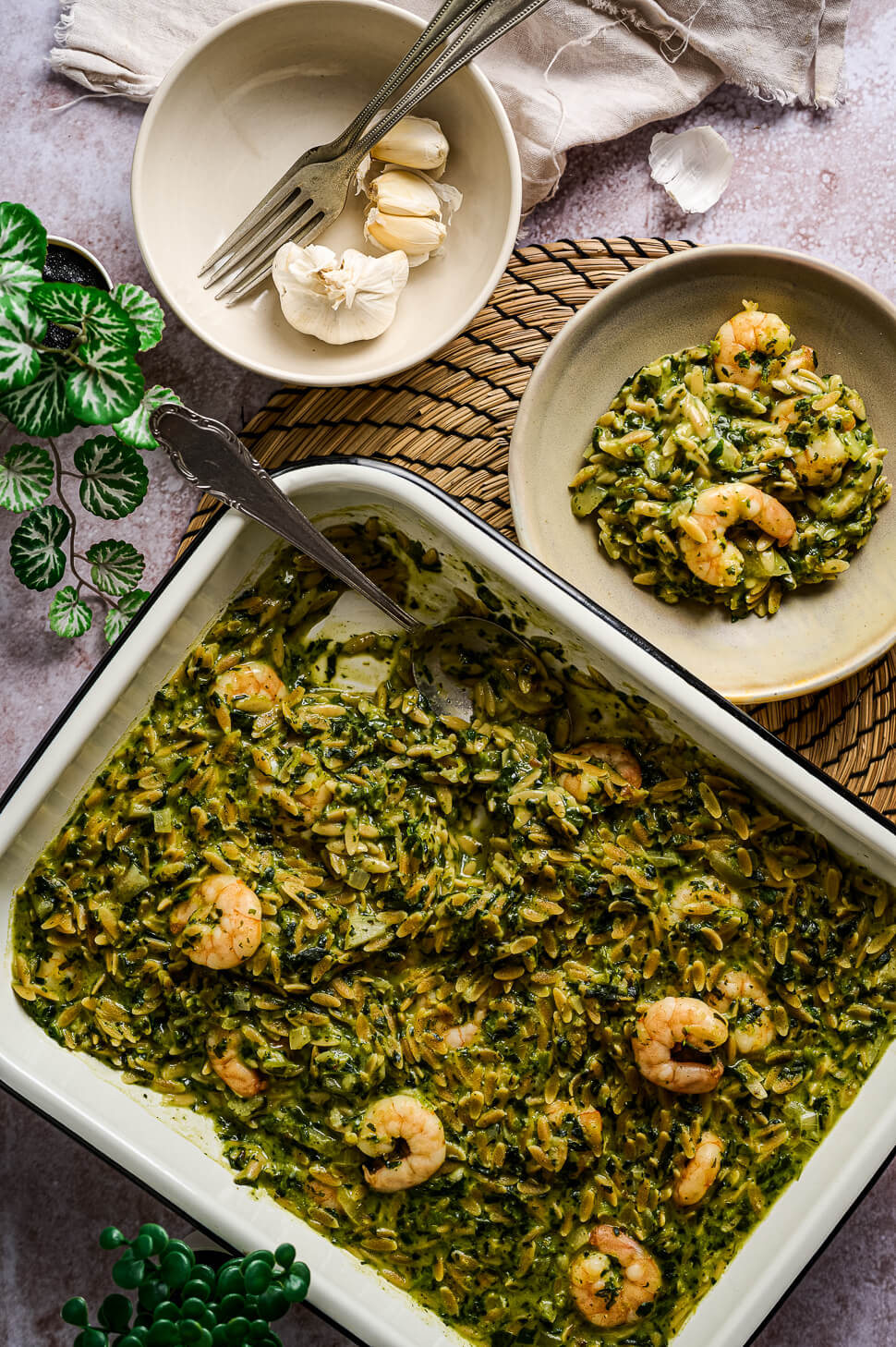 Knoflook orzo met garnalen en spinazie 5 Knoflook orzo met garnalen spinazie