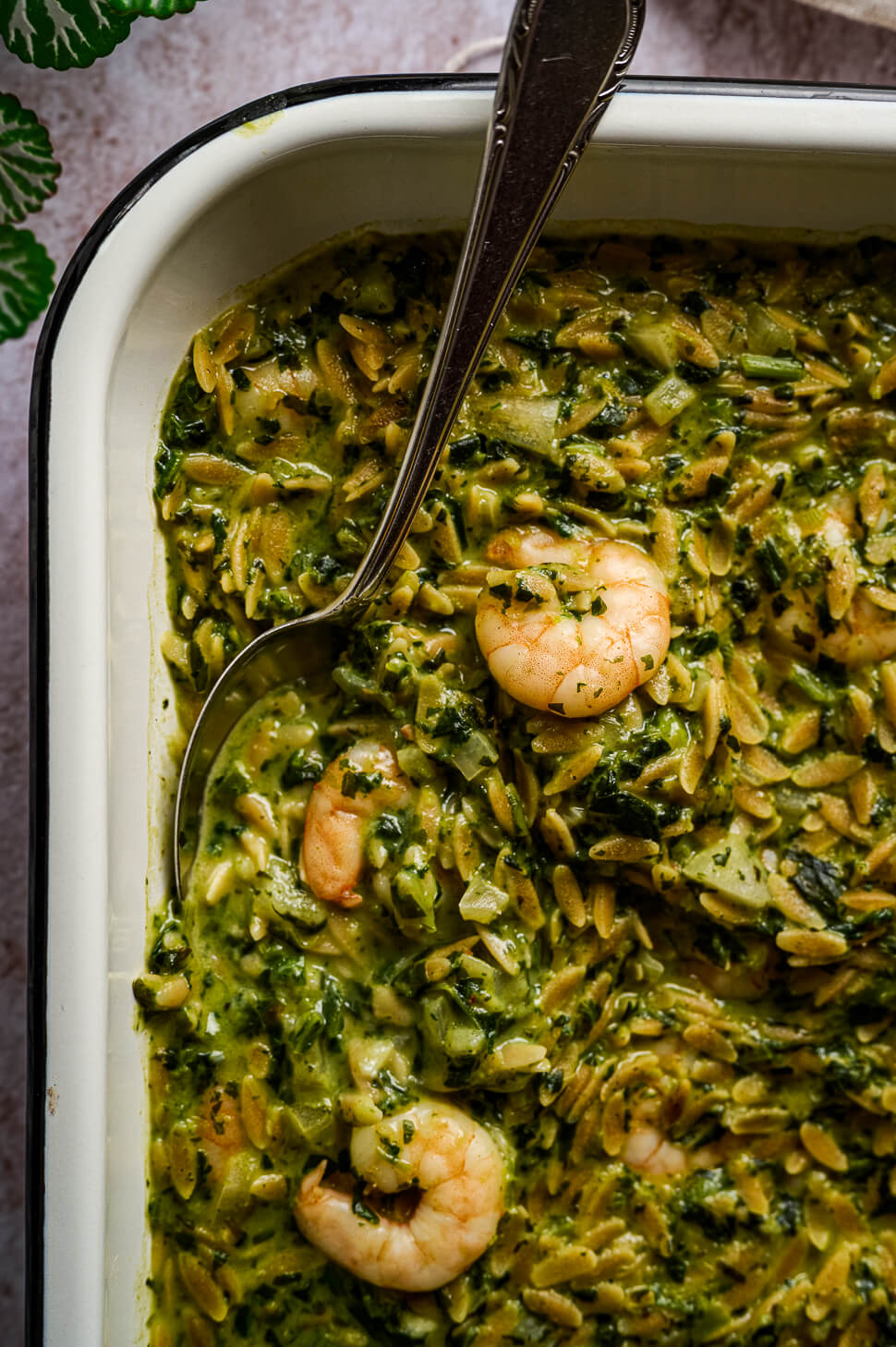 Knoflook orzo met garnalen en spinazie 3 Orzo met garnalen spinazie