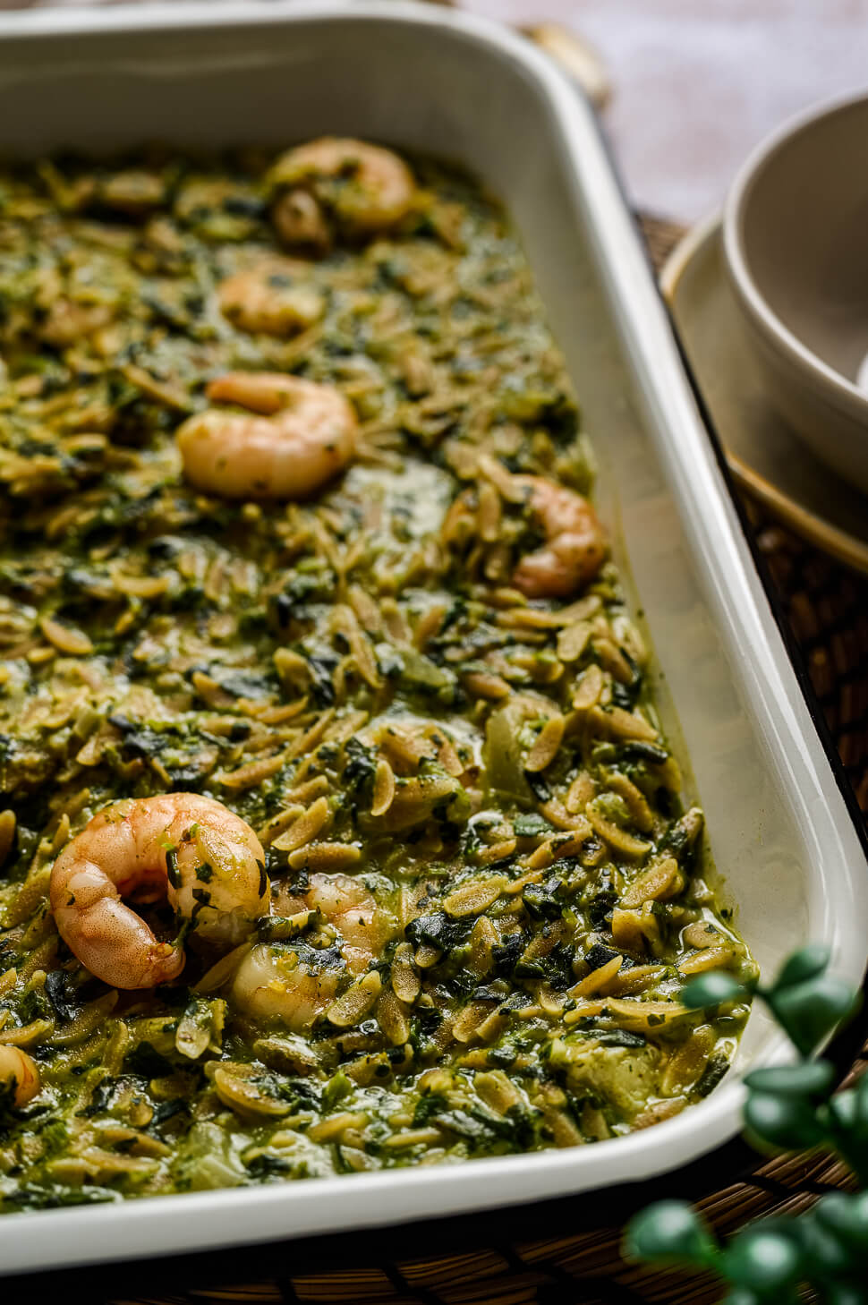 Knoflook orzo met garnalen en spinazie 4 orzo met garnalen