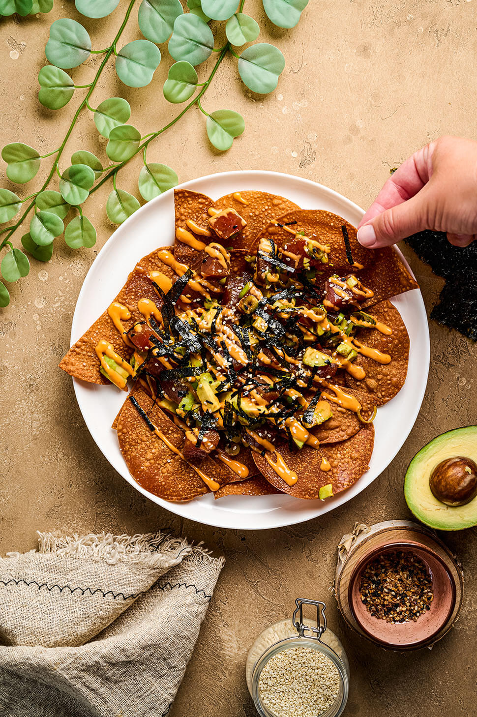 Poké nacho's met tonijn 3 poke nachos