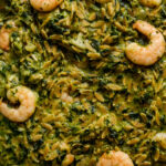 Spinazie orzo met garnalen
