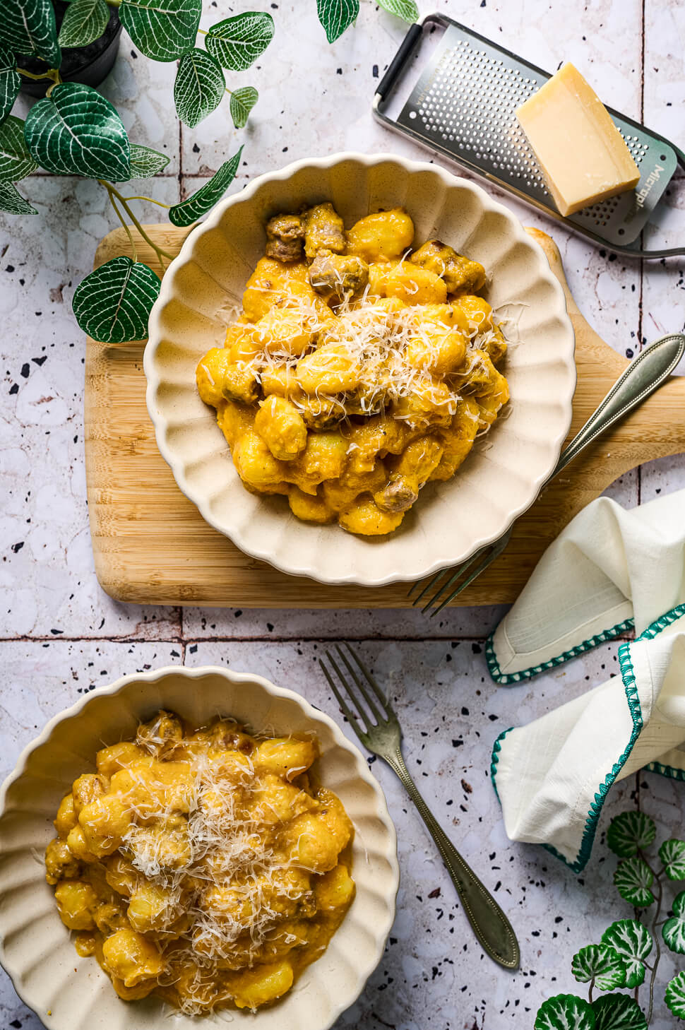 Gnocchi met pompoen en worst
