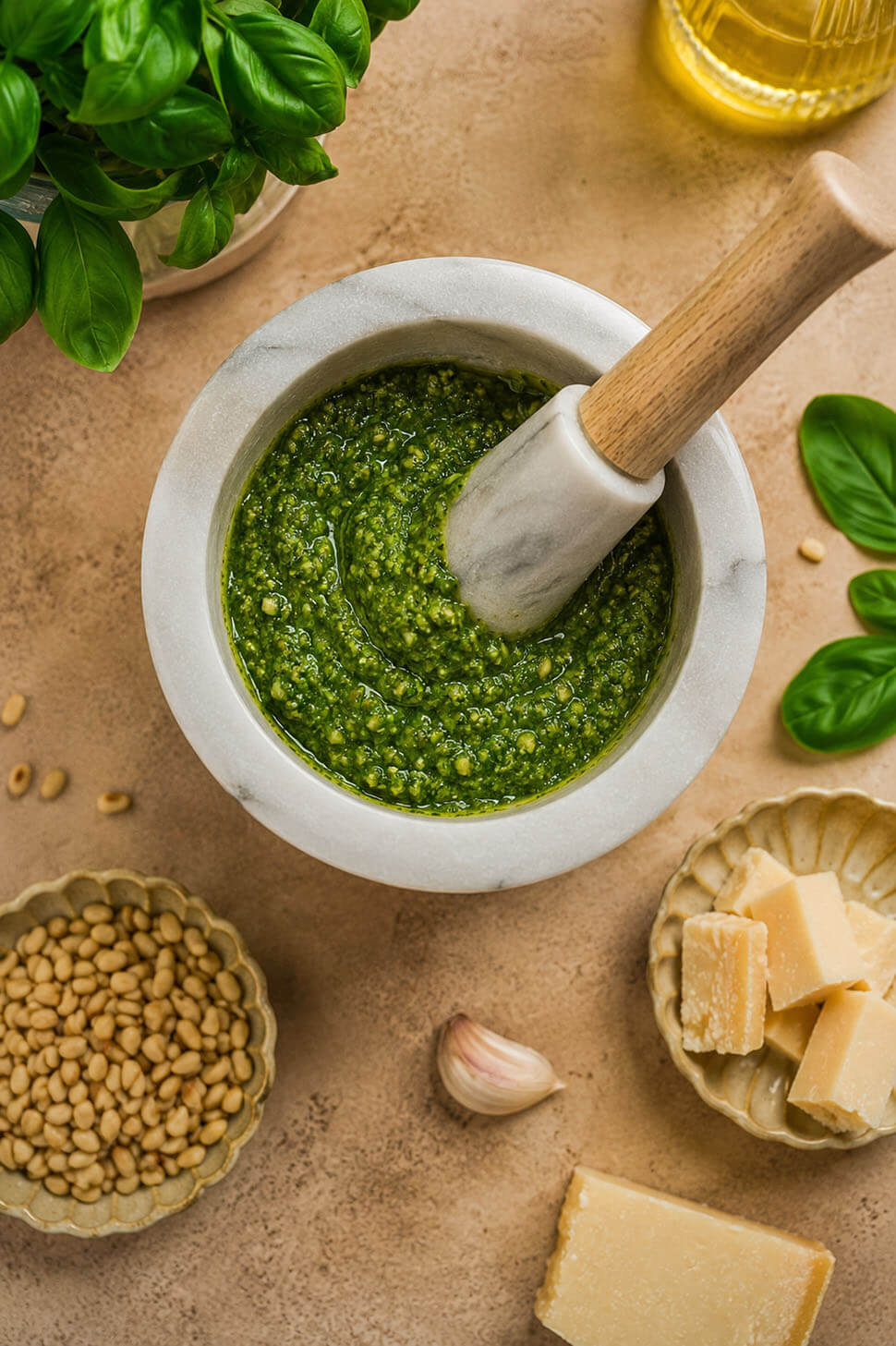 Pesto maken met een vijzel